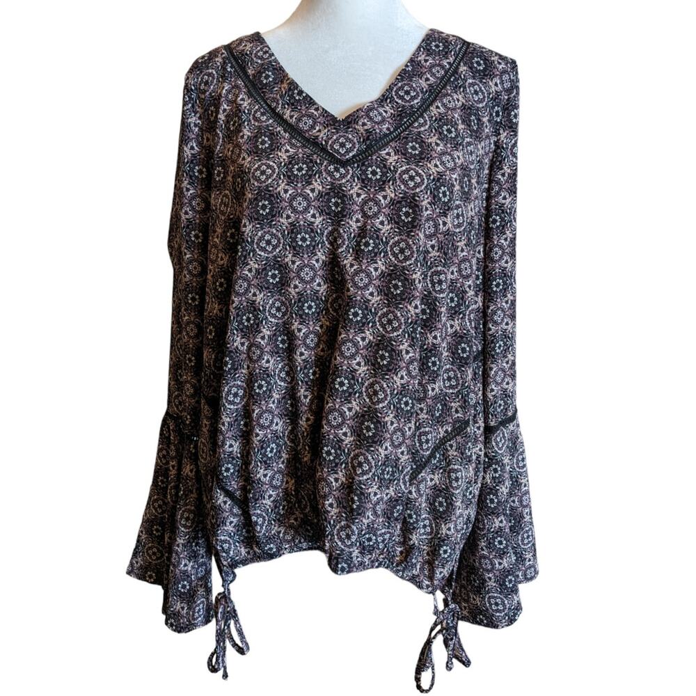 Harlowe and Graham Purple Boho Bell Sleeve Blouse Size Medium